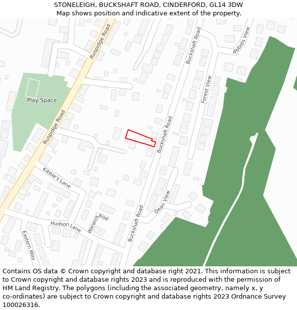 STONELEIGH, BUCKSHAFT ROAD, CINDERFORD, GL14 3DW: Location map and indicative extent of plot