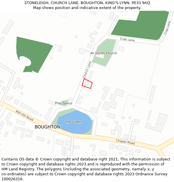 STONELEIGH, CHURCH LANE, BOUGHTON, KING'S LYNN, PE33 9AQ: Location map and indicative extent of plot