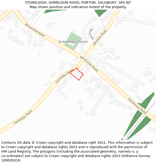 STONELEIGH, GOMELDON ROAD, PORTON, SALISBURY, SP4 0JT: Location map and indicative extent of plot