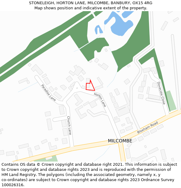 STONELEIGH, HORTON LANE, MILCOMBE, BANBURY, OX15 4RG: Location map and indicative extent of plot