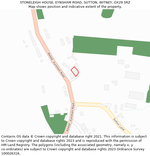 STONELEIGH HOUSE, EYNSHAM ROAD, SUTTON, WITNEY, OX29 5RZ: Location map and indicative extent of plot