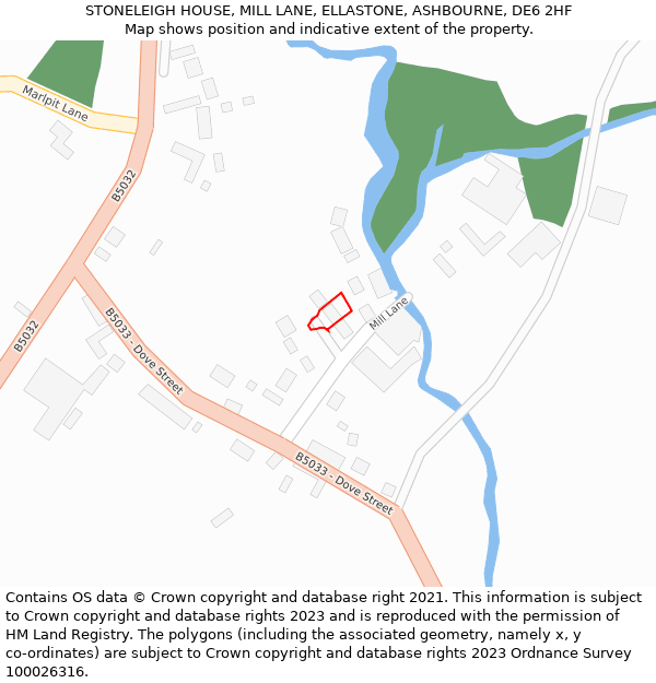 STONELEIGH HOUSE, MILL LANE, ELLASTONE, ASHBOURNE, DE6 2HF: Location map and indicative extent of plot