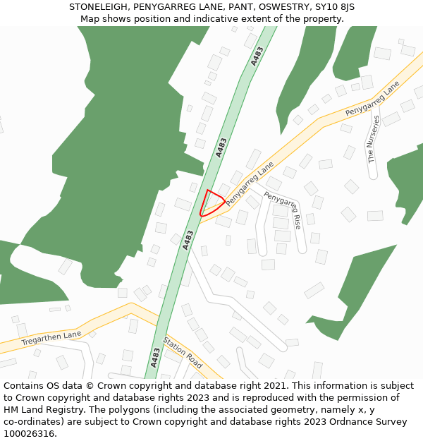 STONELEIGH, PENYGARREG LANE, PANT, OSWESTRY, SY10 8JS: Location map and indicative extent of plot