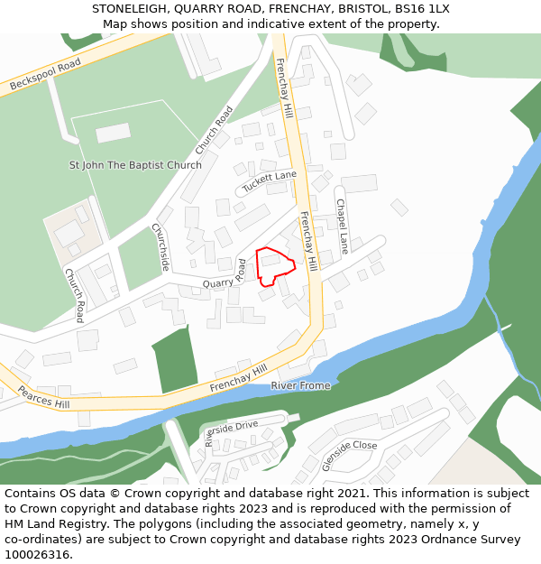 STONELEIGH, QUARRY ROAD, FRENCHAY, BRISTOL, BS16 1LX: Location map and indicative extent of plot