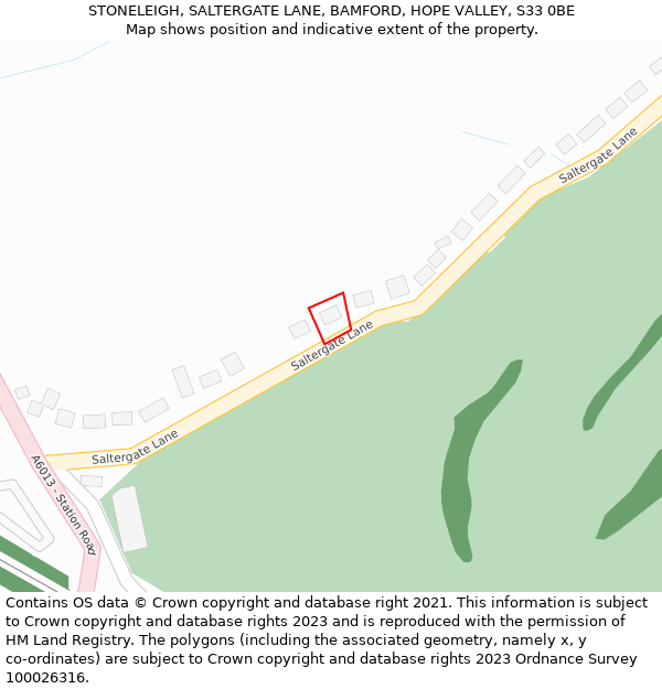 STONELEIGH, SALTERGATE LANE, BAMFORD, HOPE VALLEY, S33 0BE: Location map and indicative extent of plot