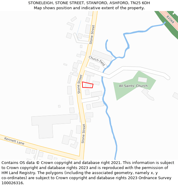 STONELEIGH, STONE STREET, STANFORD, ASHFORD, TN25 6DH: Location map and indicative extent of plot