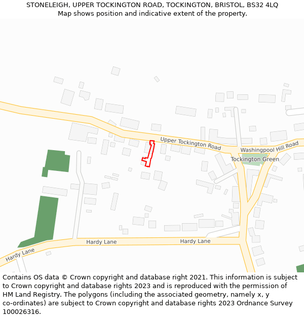 STONELEIGH, UPPER TOCKINGTON ROAD, TOCKINGTON, BRISTOL, BS32 4LQ: Location map and indicative extent of plot