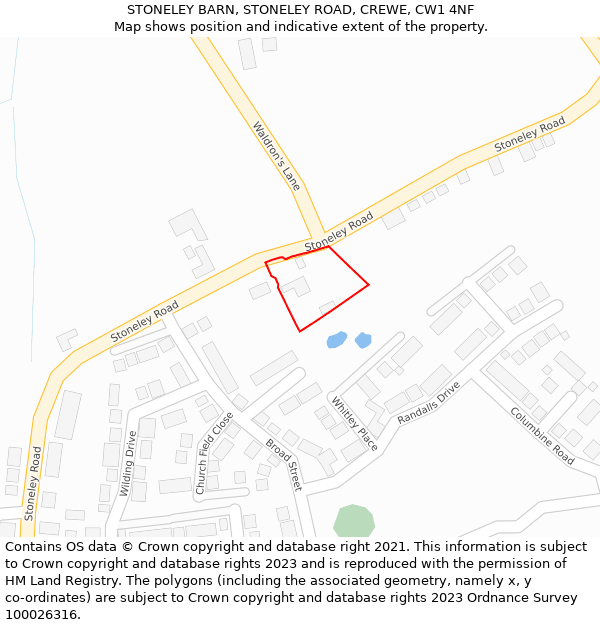 STONELEY BARN, STONELEY ROAD, CREWE, CW1 4NF: Location map and indicative extent of plot