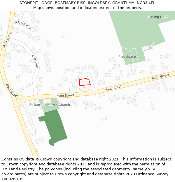 STONEPIT LODGE, ROSEMARY RISE, INGOLDSBY, GRANTHAM, NG33 4EL: Location map and indicative extent of plot