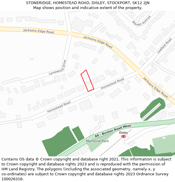 STONERIDGE, HOMESTEAD ROAD, DISLEY, STOCKPORT, SK12 2JN: Location map and indicative extent of plot