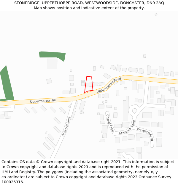 STONERIDGE, UPPERTHORPE ROAD, WESTWOODSIDE, DONCASTER, DN9 2AQ: Location map and indicative extent of plot