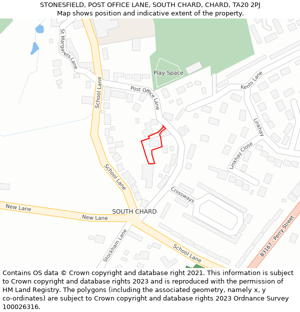 STONESFIELD, POST OFFICE LANE, SOUTH CHARD, CHARD, TA20 2PJ: Location map and indicative extent of plot