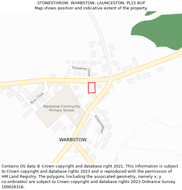 STONESTHROW, WARBSTOW, LAUNCESTON, PL15 8UP: Location map and indicative extent of plot