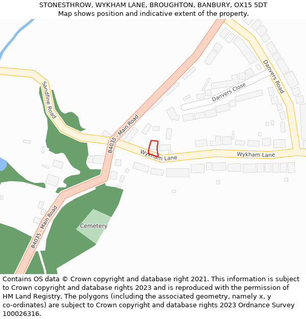 STONESTHROW, WYKHAM LANE, BROUGHTON, BANBURY, OX15 5DT: Location map and indicative extent of plot