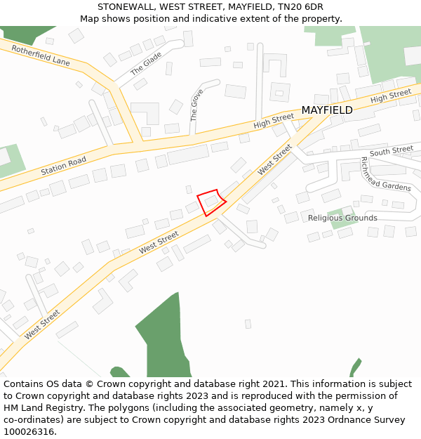 STONEWALL, WEST STREET, MAYFIELD, TN20 6DR: Location map and indicative extent of plot