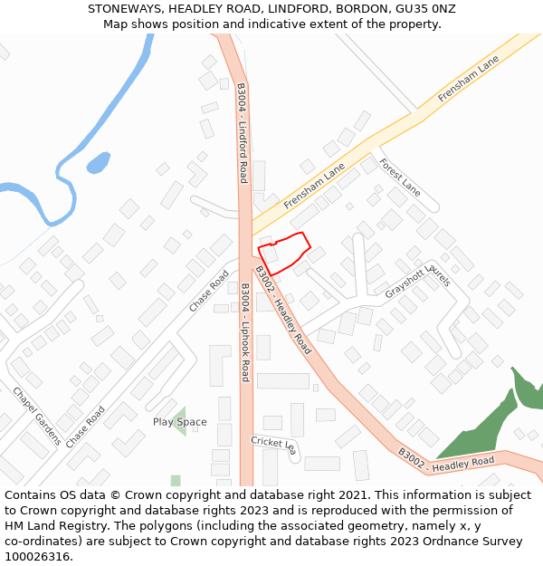 STONEWAYS, HEADLEY ROAD, LINDFORD, BORDON, GU35 0NZ: Location map and indicative extent of plot