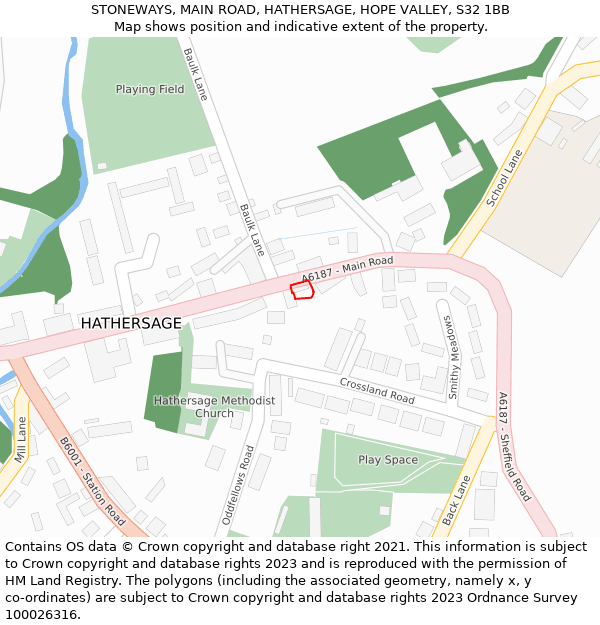STONEWAYS, MAIN ROAD, HATHERSAGE, HOPE VALLEY, S32 1BB: Location map and indicative extent of plot