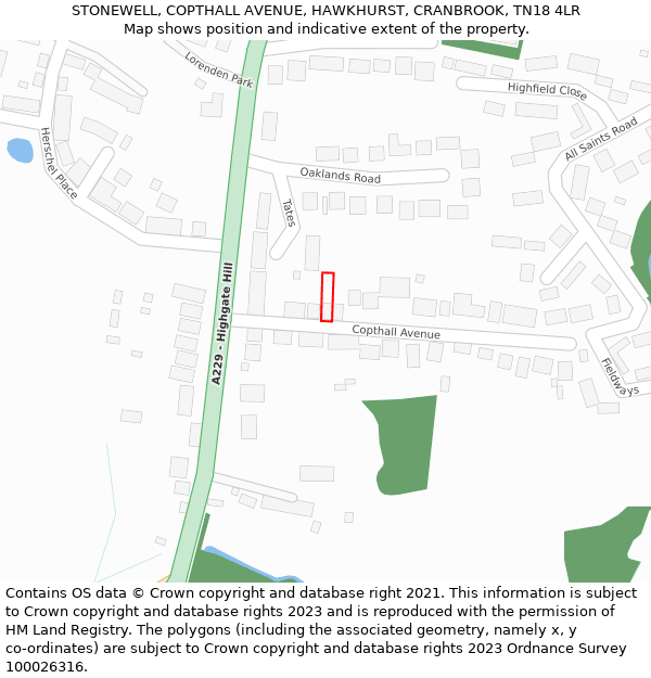 STONEWELL, COPTHALL AVENUE, HAWKHURST, CRANBROOK, TN18 4LR: Location map and indicative extent of plot