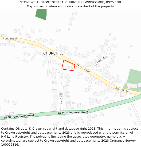 STONEWELL, FRONT STREET, CHURCHILL, WINSCOMBE, BS25 5NB: Location map and indicative extent of plot