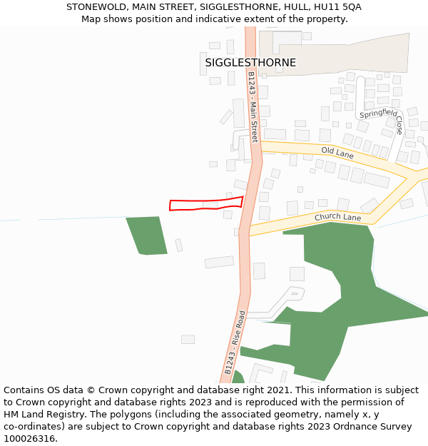 STONEWOLD, MAIN STREET, SIGGLESTHORNE, HULL, HU11 5QA: Location map and indicative extent of plot