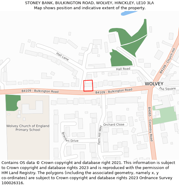 STONEY BANK, BULKINGTON ROAD, WOLVEY, HINCKLEY, LE10 3LA: Location map and indicative extent of plot