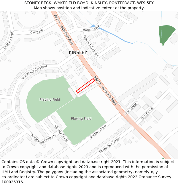 STONEY BECK, WAKEFIELD ROAD, KINSLEY, PONTEFRACT, WF9 5EY: Location map and indicative extent of plot