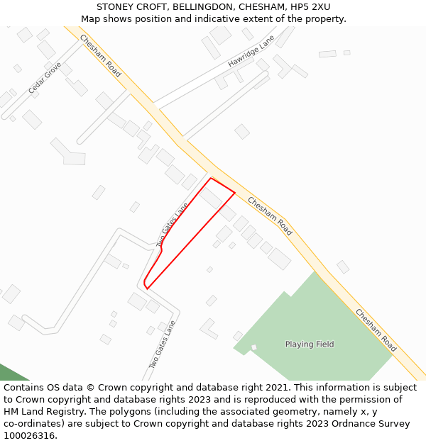 STONEY CROFT, BELLINGDON, CHESHAM, HP5 2XU: Location map and indicative extent of plot