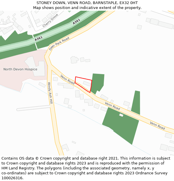 STONEY DOWN, VENN ROAD, BARNSTAPLE, EX32 0HT: Location map and indicative extent of plot