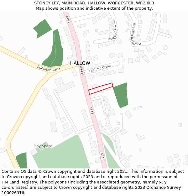 STONEY LEY, MAIN ROAD, HALLOW, WORCESTER, WR2 6LB: Location map and indicative extent of plot