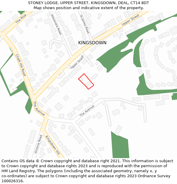 STONEY LODGE, UPPER STREET, KINGSDOWN, DEAL, CT14 8DT: Location map and indicative extent of plot