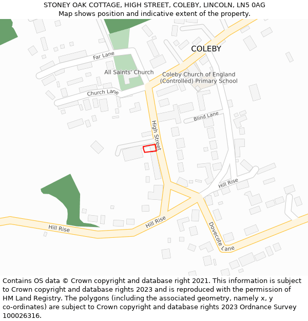 STONEY OAK COTTAGE, HIGH STREET, COLEBY, LINCOLN, LN5 0AG: Location map and indicative extent of plot