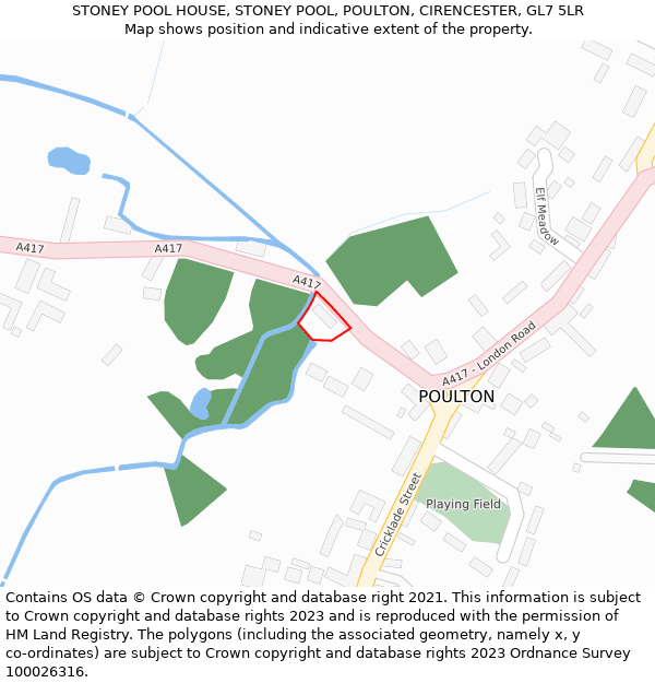 STONEY POOL HOUSE, STONEY POOL, POULTON, CIRENCESTER, GL7 5LR: Location map and indicative extent of plot