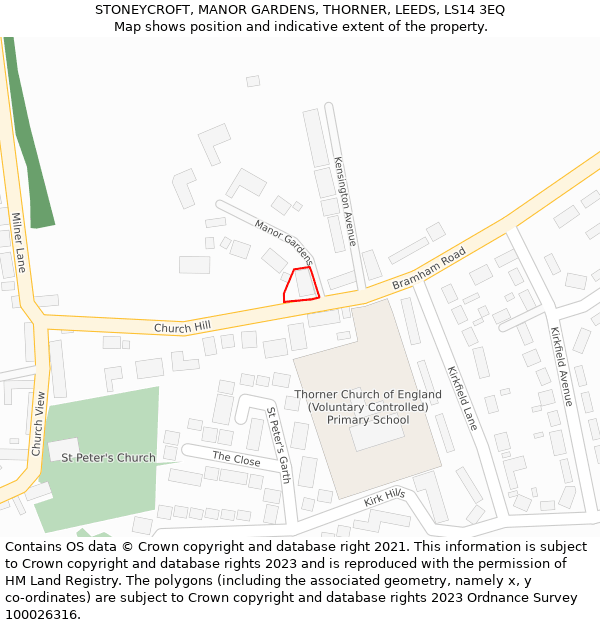 STONEYCROFT, MANOR GARDENS, THORNER, LEEDS, LS14 3EQ: Location map and indicative extent of plot