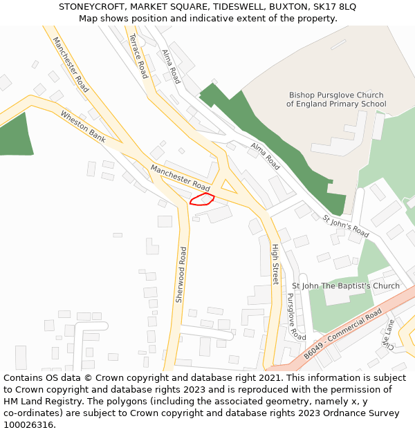 STONEYCROFT, MARKET SQUARE, TIDESWELL, BUXTON, SK17 8LQ: Location map and indicative extent of plot