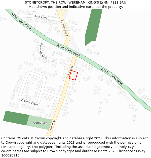 STONEYCROFT, THE ROW, WEREHAM, KING'S LYNN, PE33 9AU: Location map and indicative extent of plot