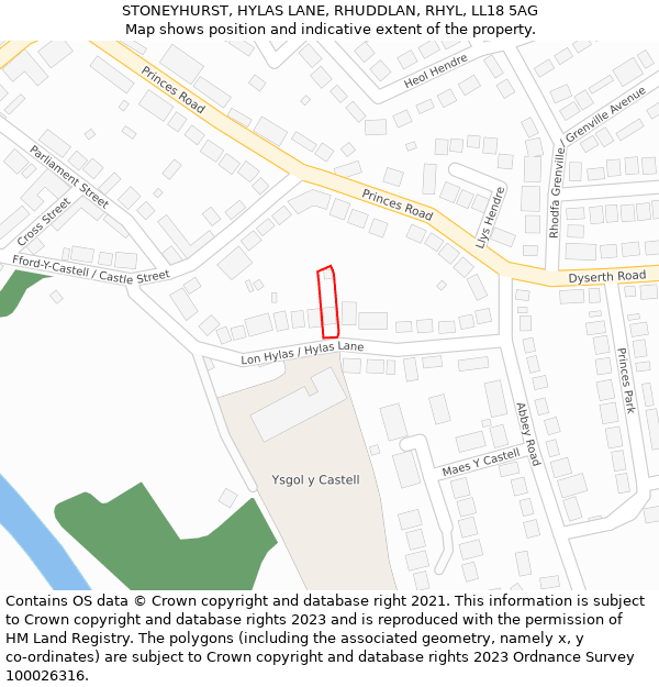 STONEYHURST, HYLAS LANE, RHUDDLAN, RHYL, LL18 5AG: Location map and indicative extent of plot