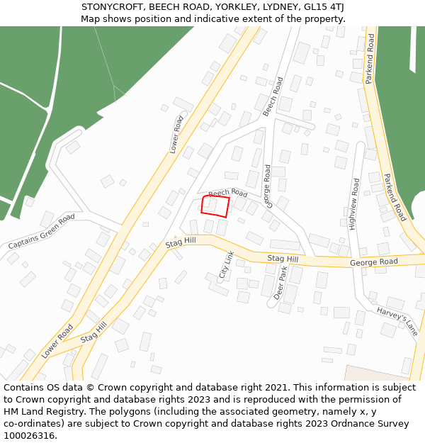 STONYCROFT, BEECH ROAD, YORKLEY, LYDNEY, GL15 4TJ: Location map and indicative extent of plot