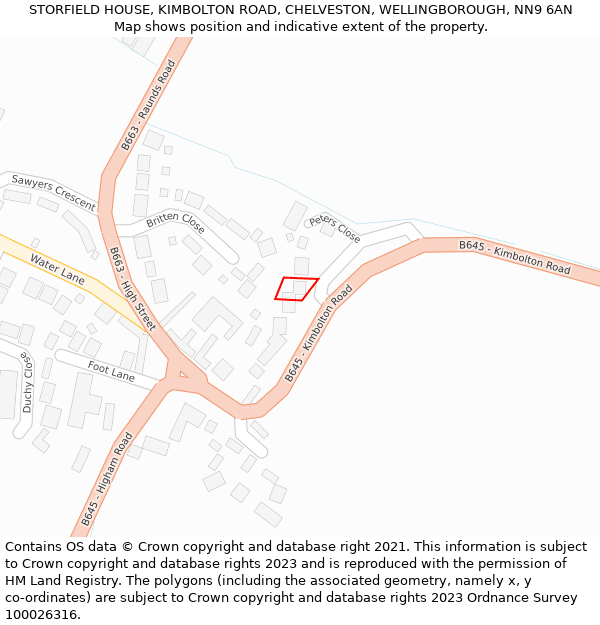 STORFIELD HOUSE, KIMBOLTON ROAD, CHELVESTON, WELLINGBOROUGH, NN9 6AN: Location map and indicative extent of plot