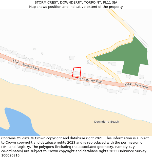 STORM CREST, DOWNDERRY, TORPOINT, PL11 3JA: Location map and indicative extent of plot