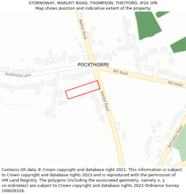 STORNOWAY, MARLPIT ROAD, THOMPSON, THETFORD, IP24 1PR: Location map and indicative extent of plot