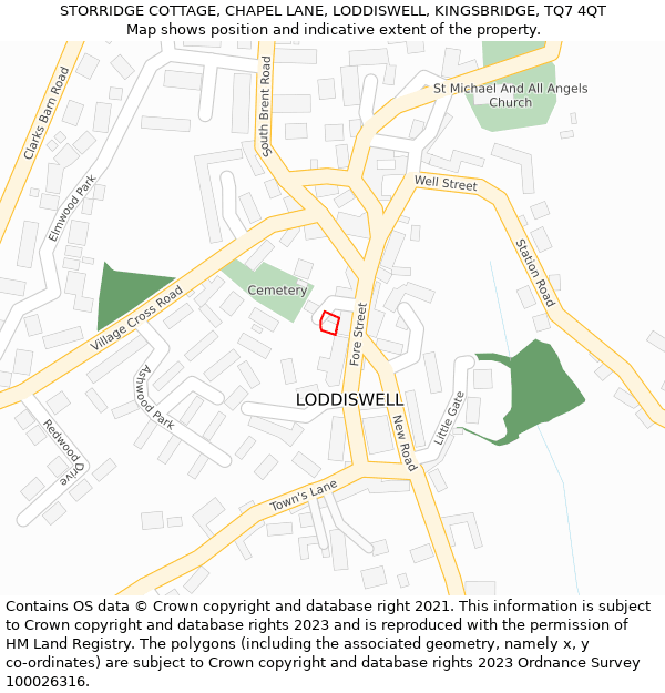 STORRIDGE COTTAGE, CHAPEL LANE, LODDISWELL, KINGSBRIDGE, TQ7 4QT: Location map and indicative extent of plot