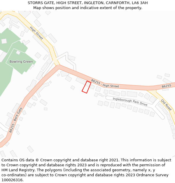 STORRS GATE, HIGH STREET, INGLETON, CARNFORTH, LA6 3AH: Location map and indicative extent of plot