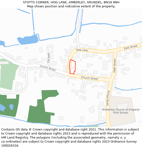 STOTTS CORNER, HOG LANE, AMBERLEY, ARUNDEL, BN18 9NH: Location map and indicative extent of plot