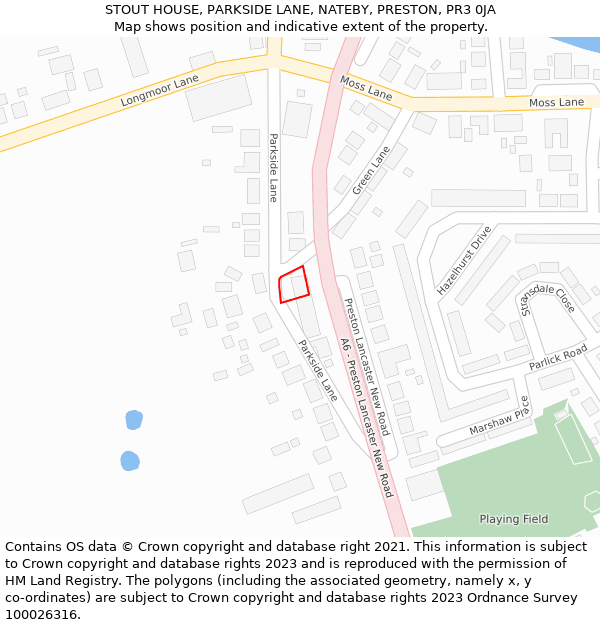 STOUT HOUSE, PARKSIDE LANE, NATEBY, PRESTON, PR3 0JA: Location map and indicative extent of plot