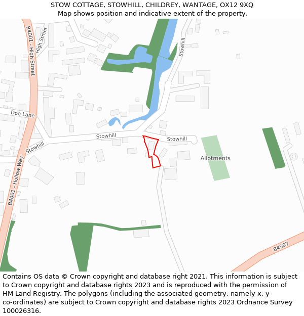 STOW COTTAGE, STOWHILL, CHILDREY, WANTAGE, OX12 9XQ: Location map and indicative extent of plot