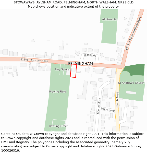 STOWAWAYS, AYLSHAM ROAD, FELMINGHAM, NORTH WALSHAM, NR28 0LD: Location map and indicative extent of plot