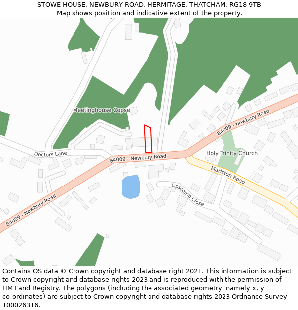 STOWE HOUSE, NEWBURY ROAD, HERMITAGE, THATCHAM, RG18 9TB: Location map and indicative extent of plot