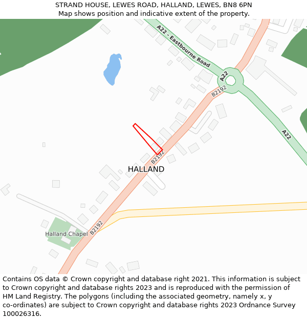 STRAND HOUSE, LEWES ROAD, HALLAND, LEWES, BN8 6PN: Location map and indicative extent of plot