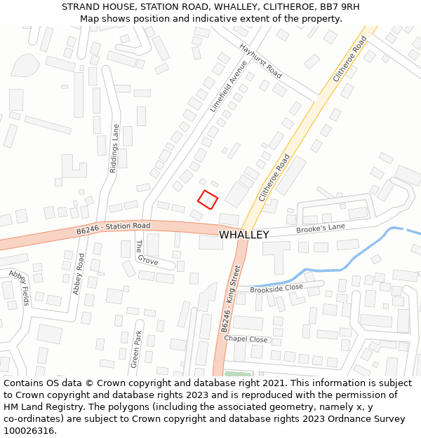 STRAND HOUSE, STATION ROAD, WHALLEY, CLITHEROE, BB7 9RH: Location map and indicative extent of plot
