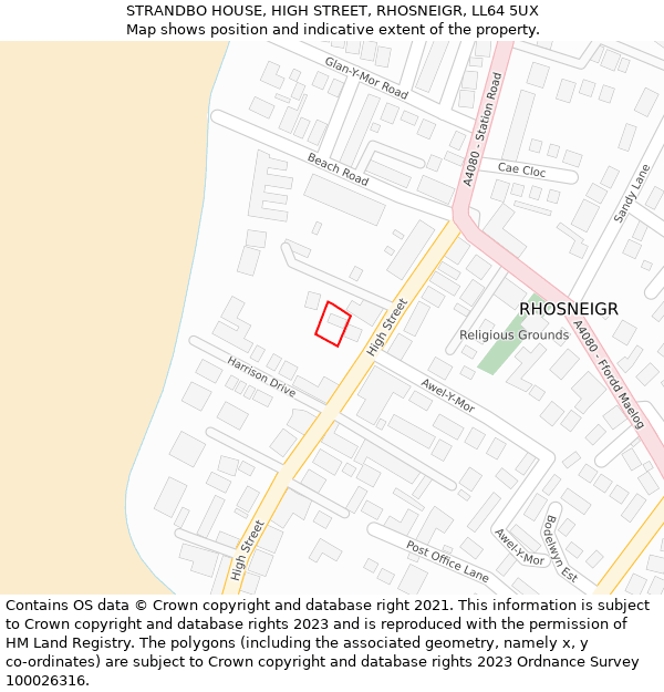 STRANDBO HOUSE, HIGH STREET, RHOSNEIGR, LL64 5UX: Location map and indicative extent of plot